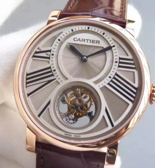 Replica Cartier Rotonde De Cartier Tourbillon RG Leather Strap