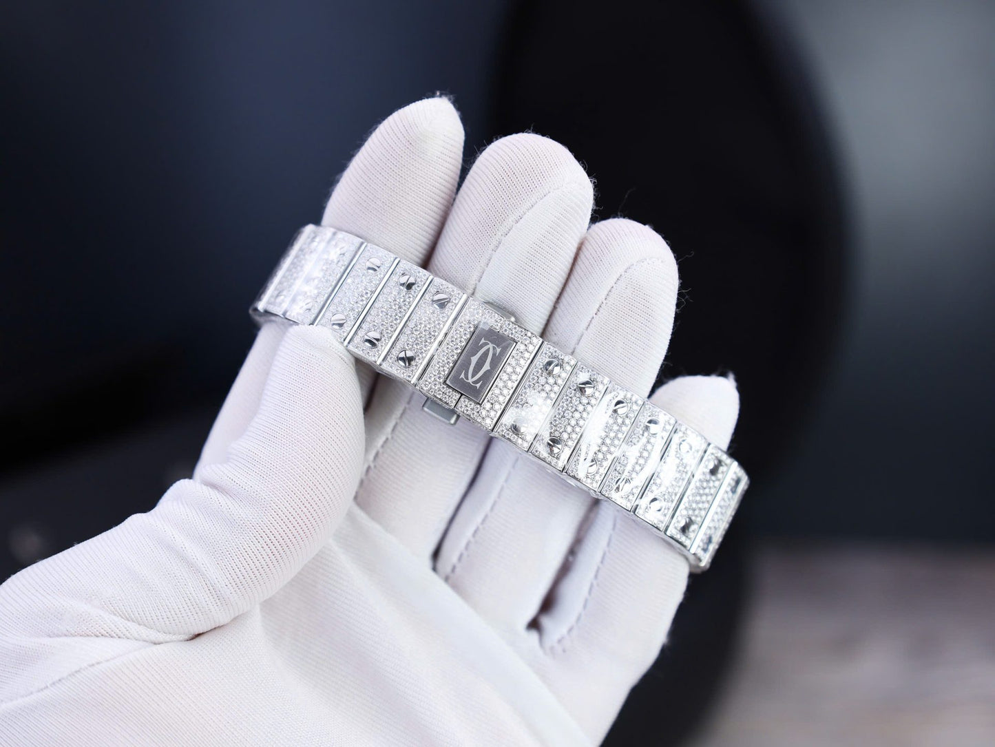 Cartier Santos Custom With Full Diamond Moissanite Hong Kong 35mm