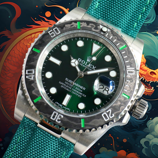ROLEX Year of the Dragon Auspicious ?? ?? Submariner Carbon Fiber Bezel - Velcro Strap - Green(1:1 replica)