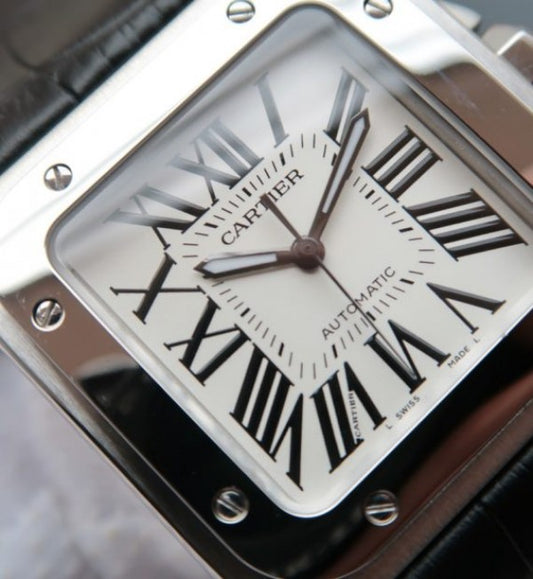 Replica Cartier V6 Santos 100 W20106X8 36mm White Dial Black Leather Strap A2824