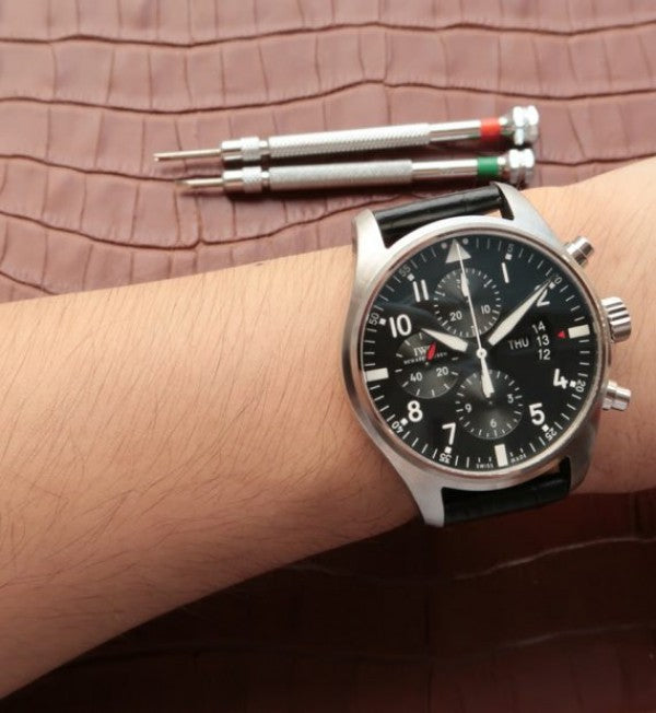 Replica IWC Pilot Chrono IW377701 Black Dial Leather Strap
