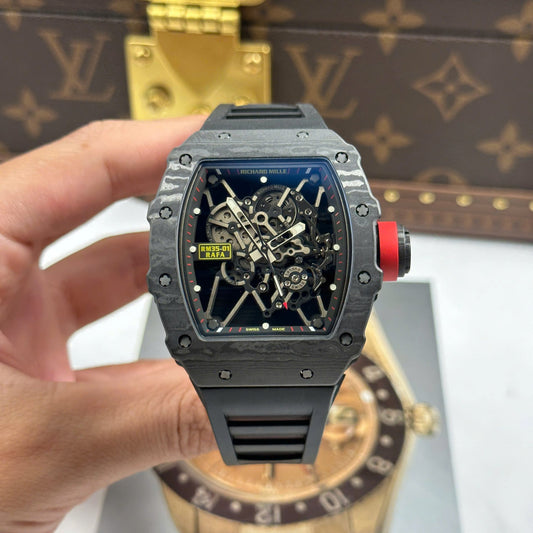 Richard Mille RM35-01 Rafael Nadal Carbon NTPT Replica Watches Black Rubber Strap ZF Factory 49,9x43mm