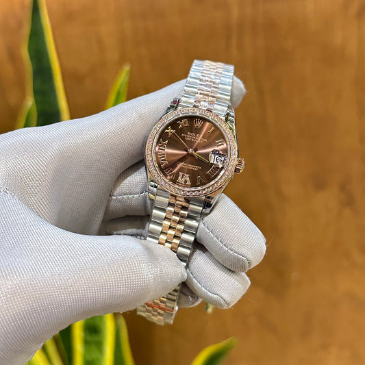 Rolex DateJust Women s High Quality Fake Watch With Diamonds Chocolate Dial 31mm