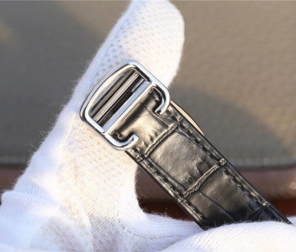 Replica Cartier Ballon Bleu de Cartier Tourbillon SS paved Diamonds Leather Strap