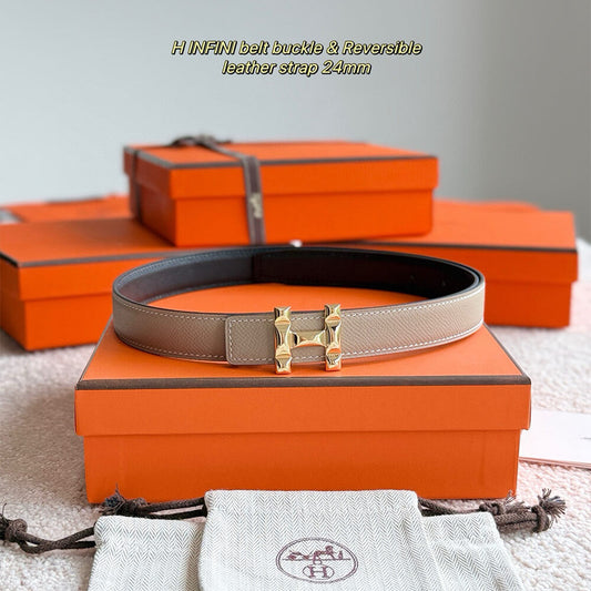 H Infini belt buckle Reversible leather strap 24 mm