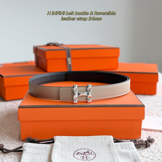 H Infini belt buckle Reversible leather strap 24 mm