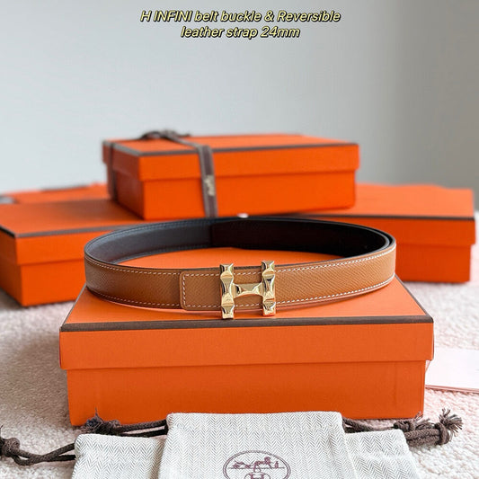 H Infini belt buckle Reversible leather strap 24 mm