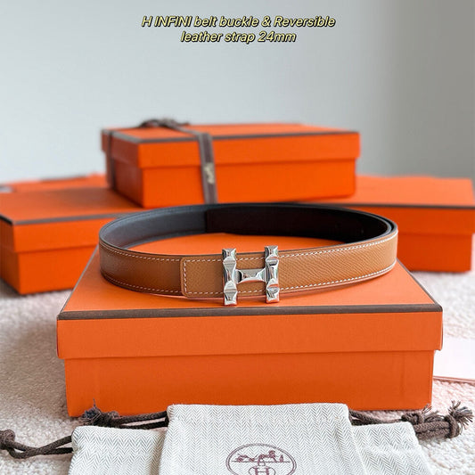 H Infini belt buckle Reversible leather strap 24 mm