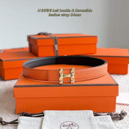 H Infini belt buckle Reversible leather strap 24 mm