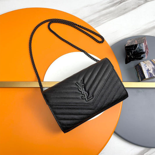 YSL classic cassandre chain wallet in grain de poudre leather