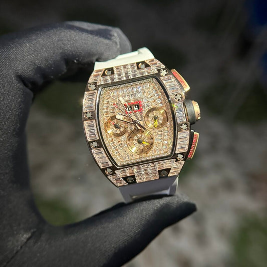 Richard Mille Replica 1:1 Watch RM011 With Full Diamond Rubber Strap 44mm