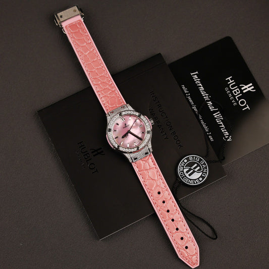 Hublot Classic Fusion Replica Watch Mother Of Pearl Dial + Moissanite Diamonds 33mm