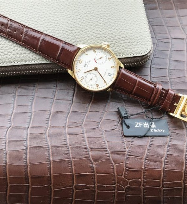 Replica IWC ZF Portuguese IW500101 YG White Dial Leather Strap A52010