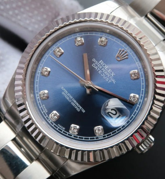 Replica Rolex DateJust 41mm 116334 SS Blue Dial Diamonds Markers SS Bracelet A3136