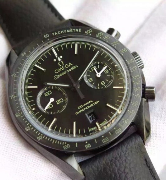 Replica Omega Speedmaster Moonwatch Co-Axial Chronograph Pitch Black Leather A9300