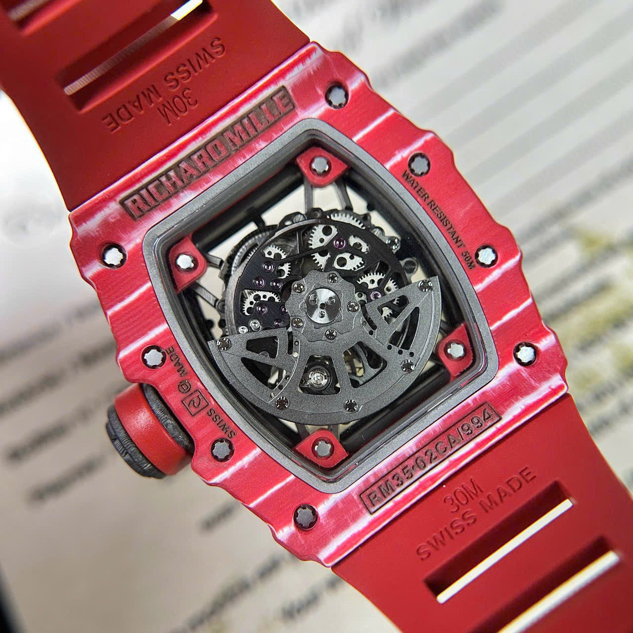 Richard Mille RM35-02 Replica 1:1 Watch Red Full Carbon BBR 45mm