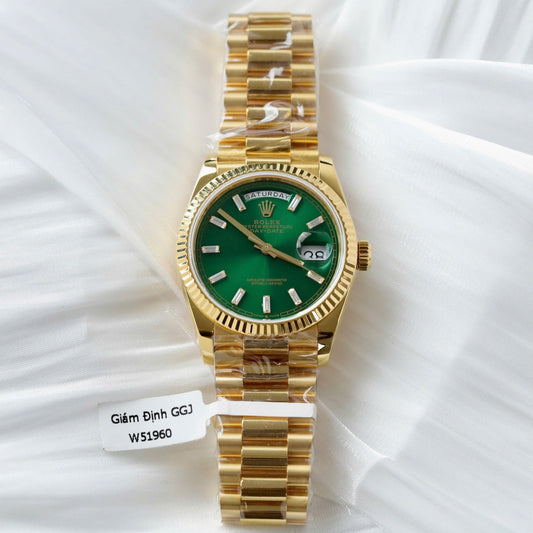 Rolex Day-Date Dial Green Copies Watch Weight 160gram Custom Gold Wrapped 36mm