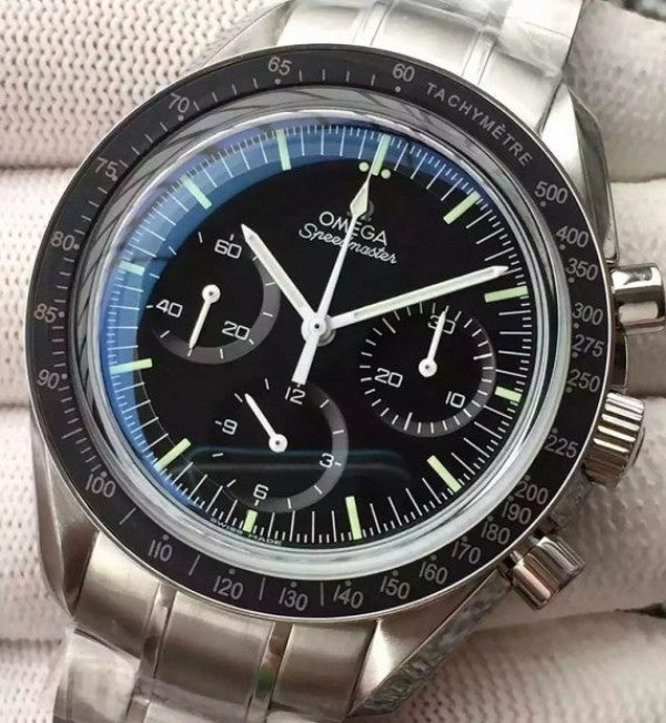Replica Omega Speedmaster MoonWatch NASA SS Black Dial SS Bracelet Manual Winding