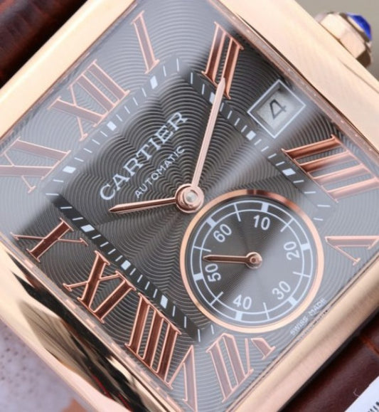 Replica Cartier Tank MC RG Gray Textured Dial Brown leather strap