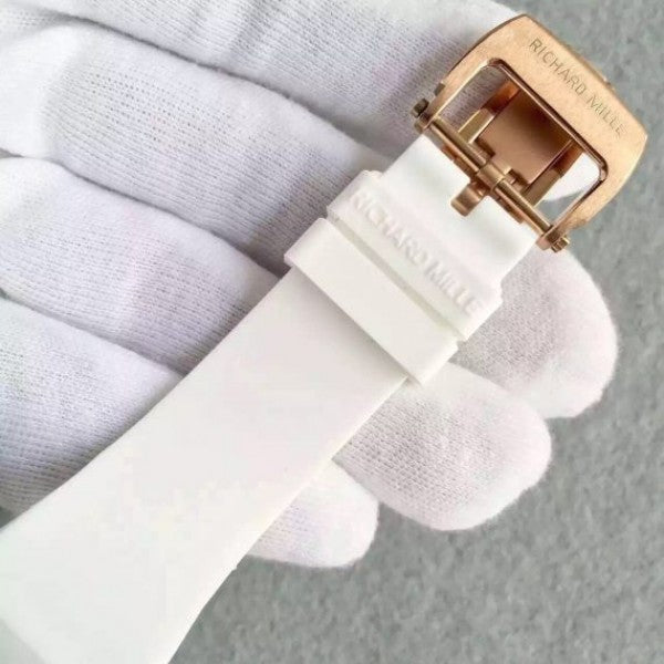 Replica Richard Mille RM 007-01 Lady SS Diamonds Red Dial RG White Rubber Strap 6T51