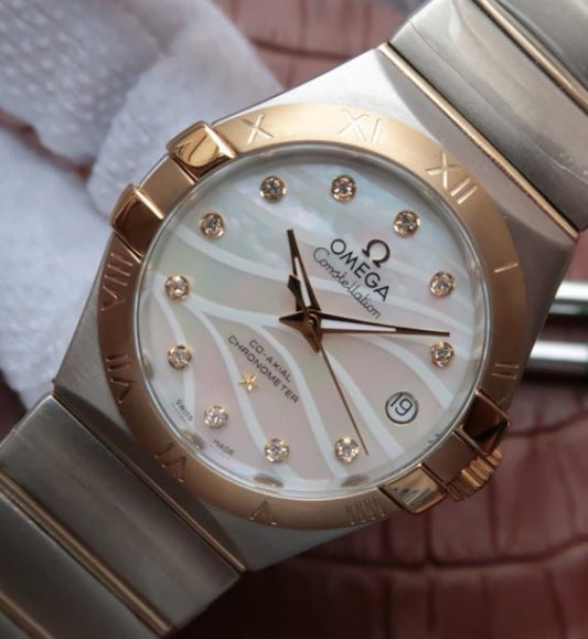 Replica Omega V6 Constellation Diamonds Bezel YG Bezel White Textured Dial A2500