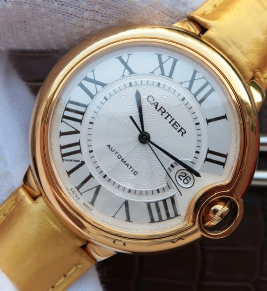 Replica Cartier Ballon Bleu 42mm YG White Dial Leather Strap ETA 2824