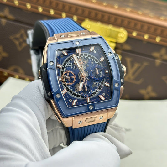 Hublot Spirit Of Big Bang King Gold Replica Watch Bezel Blue BBF Factory 42mm