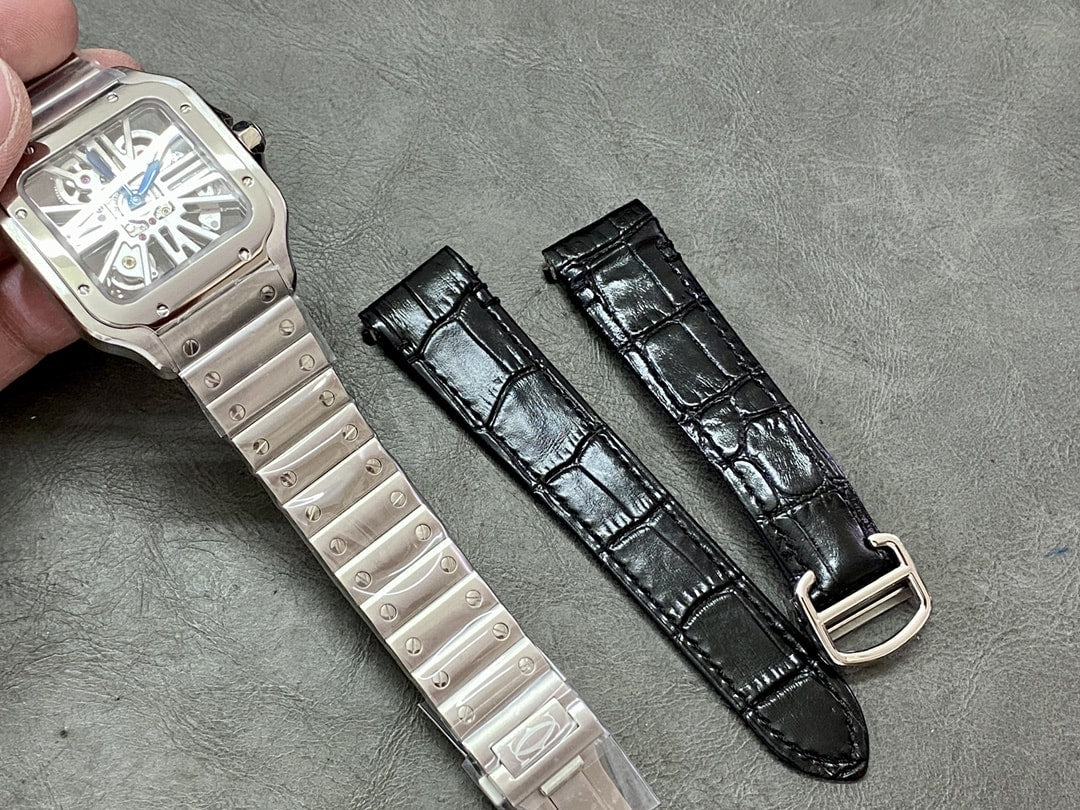Fake Cartier Watch Santos large model mechanical movement Stainless Steel Skeleton Dial WHSA0015 TWF(1:1 replica)