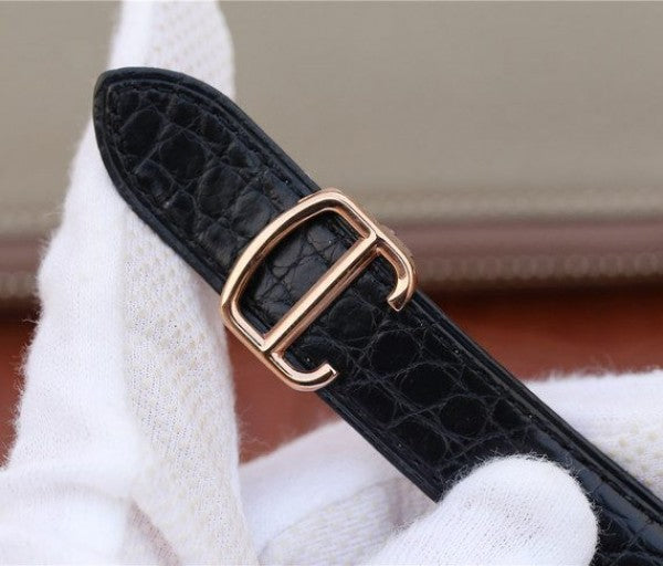Replica Cartier Ronde De Cartier RG White Dial Diamonds Bezel Croco Strap A2892
