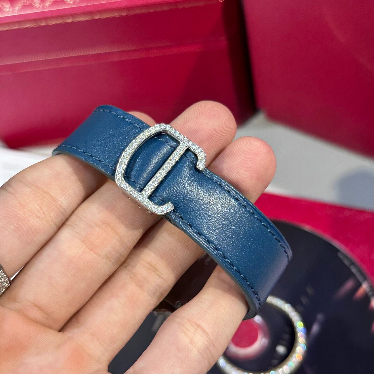 Cartier Santos Replica Watch Blue Dial Custom Moissanite Diamonds 39.8mm