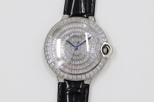 Cartier Blue Balloon Square Diamonds Full Sky Watch-White-Leather-42mm(1:1 replica)