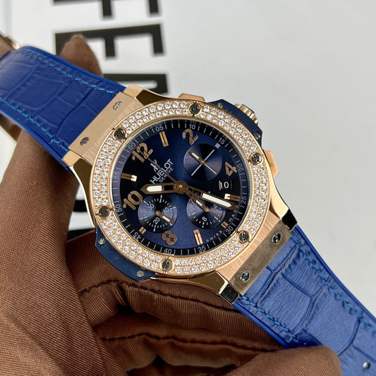 Hublot Replica 1:1 Watch Big Bang Chronograph Blue With Moissanite Bezel 44mm