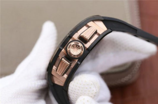 Replica Richard Mille RM011 RG Black Ceramic Chrono Skeleton Dial RG Inner Bezel Black Rubber Strap A7750
