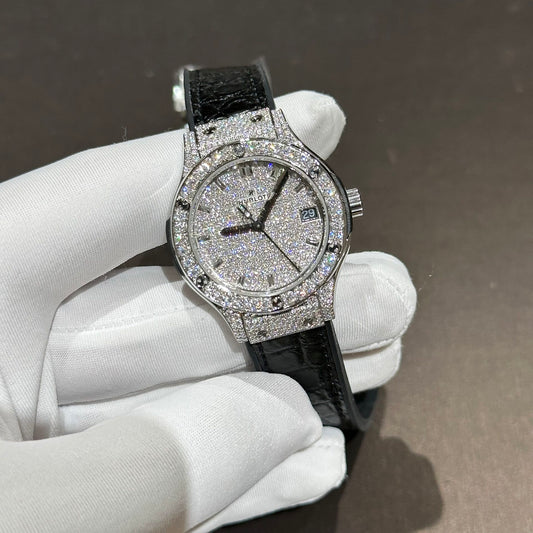 Hublot Classic Fusion Replica Watch With Full Moissanite Diamonds 33mm