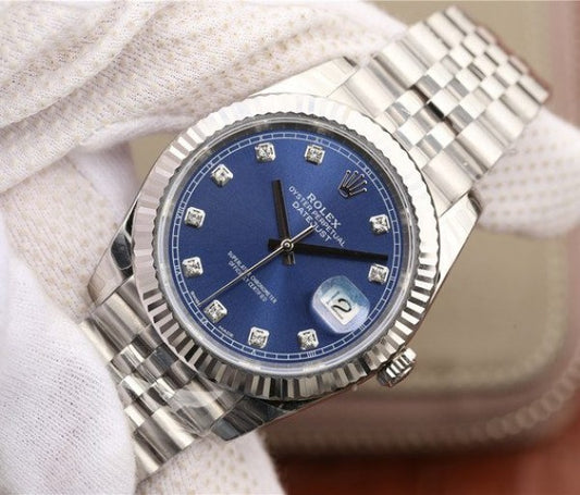 Replica Rolex DateJust 41mm 126334 Fluted Bezel Blue Dial Diamonds Markers Bracelet A3235