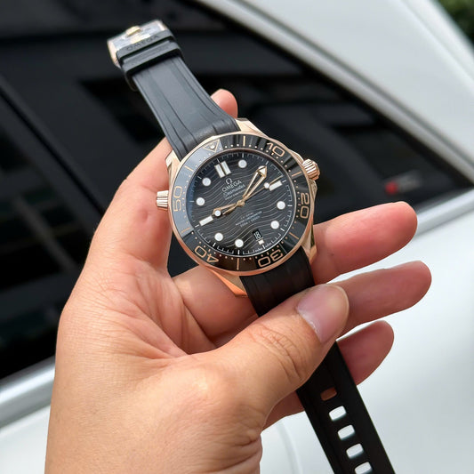 Omega Seamaster Diver 300M Sedna Rose Gold Copies Watches Black Dial 42mm
