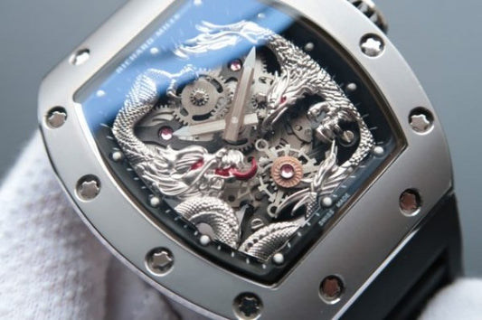 Replica Richard Mille RM057 Dragon Phoenix SS Case Silver Dragon Dial Black Rubber Strap