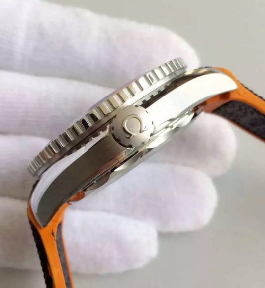 Replica Omega OMF Planet Ocean 42mm Black/Orange Bezel Black Dial Nylon Strap A8900