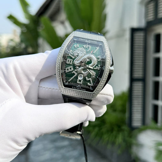 Franck Muller Replica 11 Watch V45 Green Dragon Dial With Stone 45mm