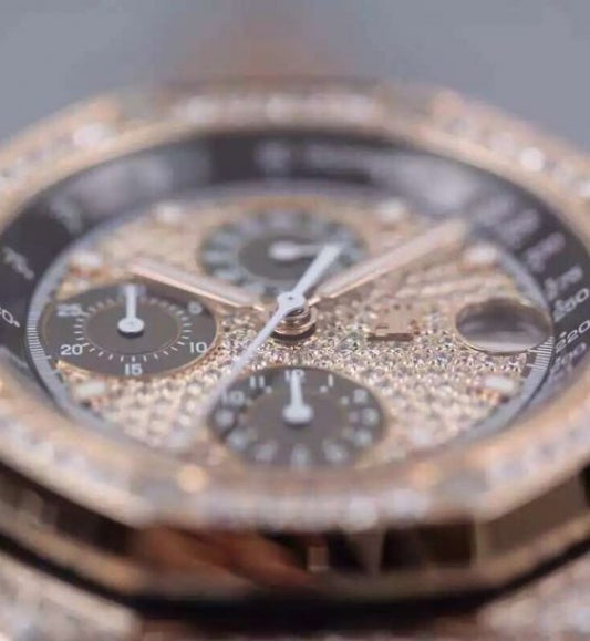 Replica Audemars Piguet JF Royal Oak Offshore RG Full Paved Diamonds Leather Strap A7750