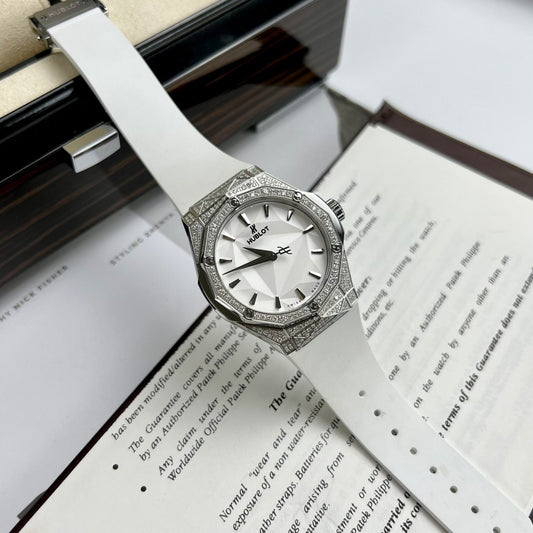 Hublot Orlinski Replica Watch White Dial Custom Moissanite Diamonds APS Factory 40mm