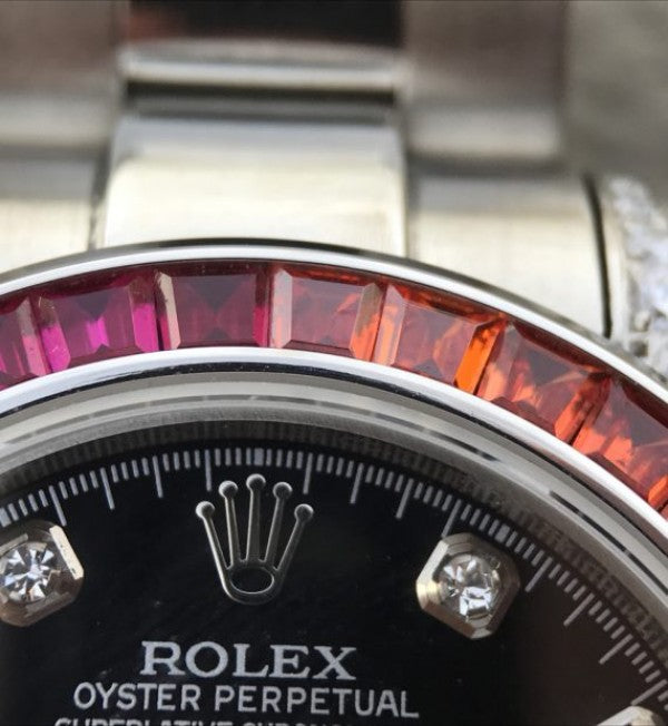 Replica Rolex Daytona 116599 Colorful Crystal Bezel Black Dial SS Bracelet A7750