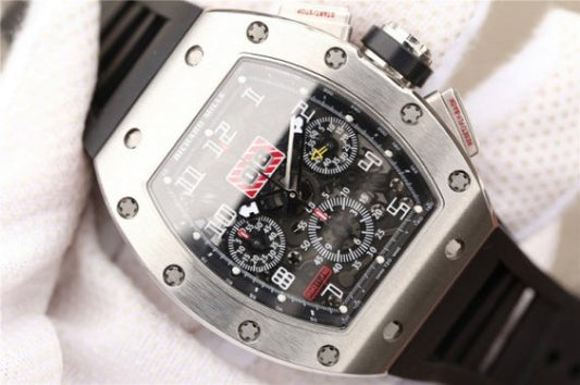 Replica Richard Mille RM011 Felipe Massa Black Inner Bezel Black Rubber Strap A7750