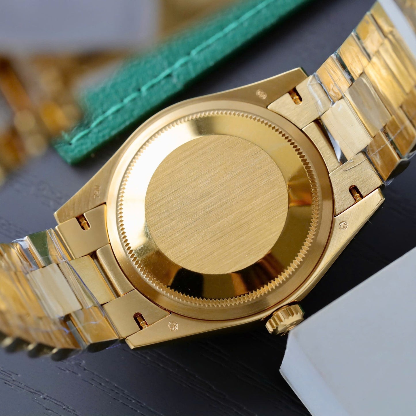 Rolex Day-Date Dial Green Ombre Copies Watch Gold Wrapped + Diamonds Moissanite Custom 36mm