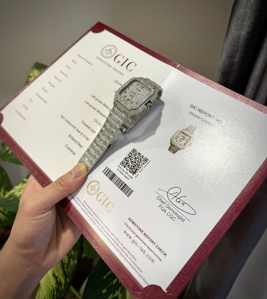 Cartier Santos Arabic Numeral Best Replica Watch Moissanite Diamonds Hong Kong 39.8mm