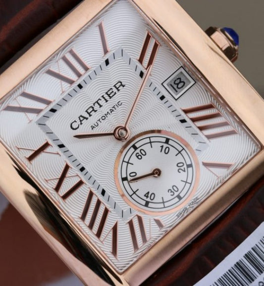 Replica Cartier Tank MC RG White Dial RG Mark Brown Leather Strap