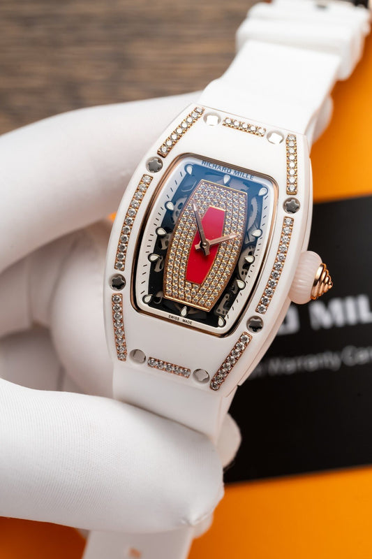 Richard Mille RM07-01 Replica Watch With Diamonds White Ceramic Case 36mm