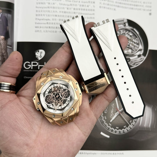 Hublot Best Replica Watch Big Bang Sang Bleu II King Gold White Dial BBF 45mm