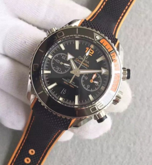 Replica Omega Planet Ocean Master Chronometer Chrono Black Dial Black Nylon Strap A9900