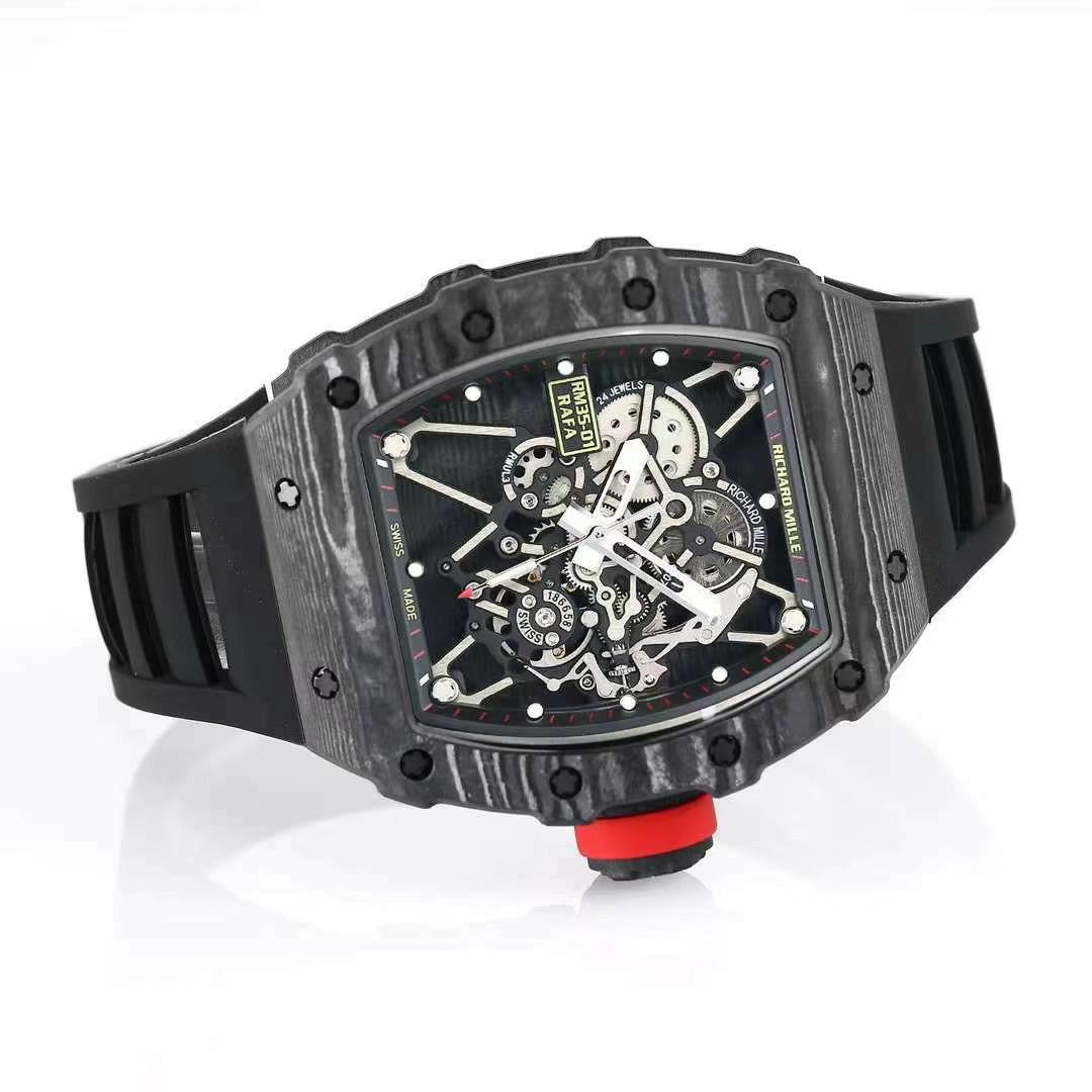 Richard Mille RM 35-01 Rafael Nadal Replica Swiss Watch ¨C Skeleton Dial, NTPT Carbon Case, Black Rubber Strap